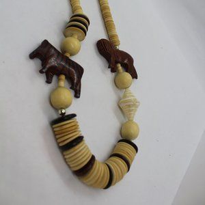Tribal Wood Carved Tiger and Zebra necklace